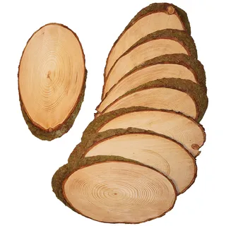 8 Stück ovale Holzscheiben Länge ca. 25 cm Breite ca. 15 cm Baumscheiben Astscheiben mit Rinde Rindenscheibe Deko Basteln Floristik Hochzeit