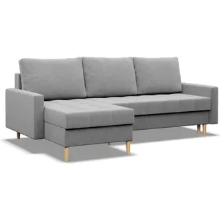 Ecksofa mit Schlaffunktion, Schlafcouch Ausziehbar ELMA, Schlaffläche 200x140cm, Grau - Grau