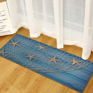 Morbuy Personalisierte Fußmatte Rutschfester Türvorleger mit 3D-Seedruck, Schmutzfangmatte Waschbar Fussmatte Innen Badteppiche (40x60cm,Blaues Holzbrett)