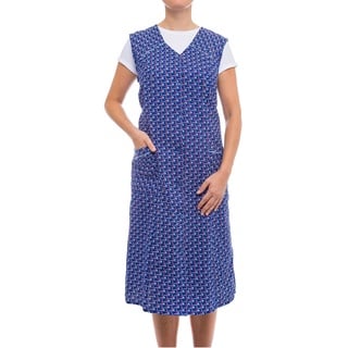 Tobeni Damen Kittelschürze Knopf-Kittel lang in 100% Baumwolle ohne Arm mit Taschen Farbe Design 37 Grösse 50