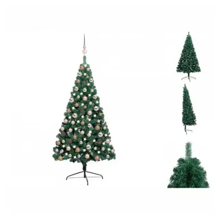 vidaXL Künstlicher Weihnachtsbaum Künstlicher Halber Weihnachtsbaum mit LEDs Kugeln Grün 120 cm grün