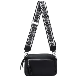 ITALYSHOP24 Cross Over Body Bag Schultertasche Leder Black