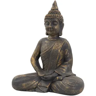 ECD Germany Buddha Figur Sitzend 50cm hoch, aus wetterfestem Polyresin Bronze Feng Shui, Statue als Dekoration für Haus, Wohnung & Garten Gartenfigur
