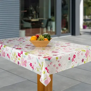 laro Wachstuch-Tischdecke Abwaschbar Garten-Tischdecke Wachstischdecke PVC Plastik-Tischdecken Eckig Meterware Wasserabweisend Abwischbar, Muster:Blume pink. rosa. grün, Größe:90x90
