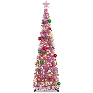 MACTING Künstlicher Weihnachtsbaum Mit Beleuchtung,5Ft Tannenbaum Künstlich | 8 Licht-Modi, Einfache Montage, Zusammenklappbarer Pop-up Christbaum Mit 30 Weihnachtskugeln, Sternspitze, Weihnachtsdeko