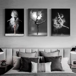 Trayosin Poster Set Schwarz-weiße Ballett Leinwand Bilder Wanddeko Art,Premium Wandbilder,3 Teilig Kunstdruck Modern Wandbilder,Bilder Wohnzimmer Deko Schlafzimmer,ohne Rahmen (50x70cm)