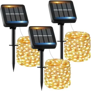 12 M Lange Solar-lichterkette Mit 120 Leds [3er-pack] Wasserdichte Solar-lichterkette, Warmweiß, 8 Modi, Solarbeleuchtung Für Garten, Terrasse, Haus, Party, Weihnachten, Hochzeit