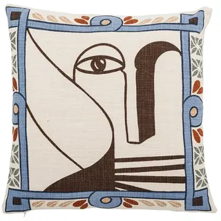 Bloomingville Dekokissen Rudaur, modernes Design, 100% Baumwolle beige|blau