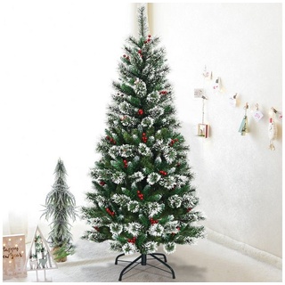 COSTWAY Künstlicher Weihnachtsbaum, 519 schneebedeckte Zweige aus PVC grün|rot|weiß Ø 85 cm x 180 cm