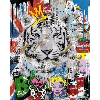 Tucocoo Tiger Graffiti Malen nach Zahlen für Erwachsene, Banksy Street Art DIY Ölgemälde Kits auf Leinwand mit Pinseln und Acrylpigment abstraktes Tierbild für Heimwanddekoration 40x 50cm (rahmenlos)