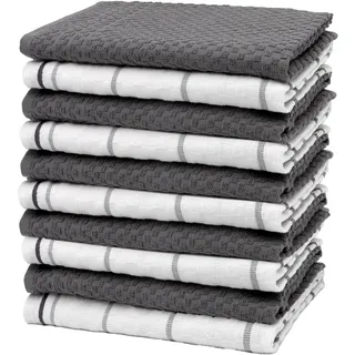 ZOLLNER 10er Set Geschirrtücher Baumwolle in 45x60 cm - saugstarke und langlebige Küchentücher - waschbar bis 60°C – in weiß und grau - Gastronomiequalität - Oeko Tex® Zertifiziert