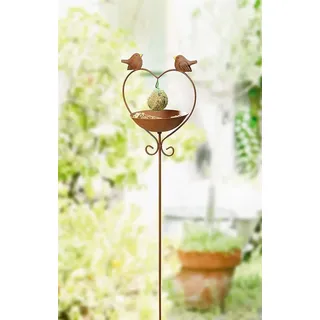 Vogeltränke Herz aus Metall in Rost-Optik, 115 cm hoch, Gartenstecker, Dekostecker, Garten-Deko für Draußen