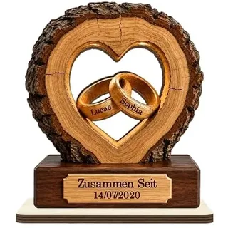 Geschenke Mall Holzaufsteller Mit Standfuß Brautpaar - Zwei Wurzeln Ein Herz - Personalisierte Hochzeitsgeschenke, Personalisierte Geschenke Hochzeit, Paar Geschenke Personalisiert (Modell #8)