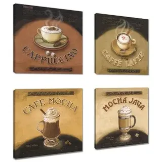 Visario Leinwandbilder Kaffee Motiv 4er Set je 20x20 cm 6903 Braun Beige Coffee Küchenbild Wandbild Modern Fertig auf Holzrahmen Aufgespannt Leinwand Kunstdruck Wanddekoration Wohnzimmer Küche Büro
