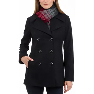 LONDON FOG Damen Zweireihiger Peacoat mit Schal Caban-Jacke, schwarz, X-Large - XL