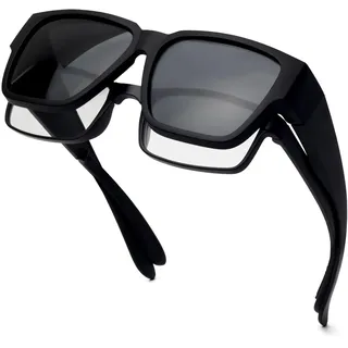 Face Shadow Polarisiert Überzieh Sonnenbrille über Normale Brille für Herren UV400 Schutz, Übergroß Quadratisch Überbrille für Brillenträger, Ultra Leicht für Fahren, Radfahren, Sport, Freizeit