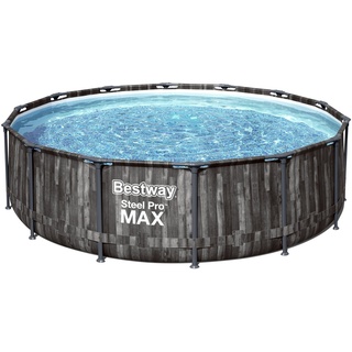 Bestway Pool-Set Steel Pro MAX GS, Stahl / PVC, Ø 4.27 x 1.07 m, mit Filterpumpe, Holz-Optik (Mooreiche), rund, 13030 L