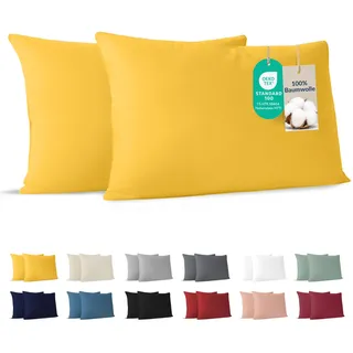 Dreamzie - Kissenbezug 40x60cm - 2er Set - 100% Baumwolle - Gelb | Oeko-Tex zertifiziert · mit Reißverschluss · Kopfkissenbezug & Kissenhülle · Jersey · 150 g/m2 · Weich · Waschbar