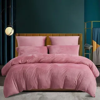 Luofanfei Winter Plüsch Kuschel Bettwäsche 135x200 4teilig Rosa Altrosa Winter Thermofleece Wende Thermo Fleece Nicky Warme Bettwäsche Set Flausch Cashmere Touch Weich Kuschelig Teddy Plüsch 4 TLG