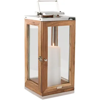 Fink große Laterne 43 cm aus Akazienholz - dekoratives Windlicht mit natürlicher Holzmaserung - Kerzenhalter für Stumpenkerzen als hochwertiges Wohnaccessoire für Innenräume