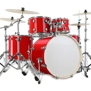 HDYNUZ 5-teiliges komplettes Schlagzeug-Set in voller Größe, komplettes Schlagzeug für Erwachsene mit Beckenständern, Hocker, Stöcken, professionellem Schlaginstrument(Red)
