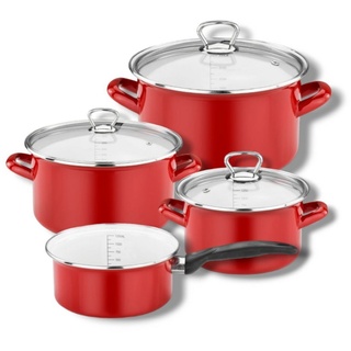 bemus Topf-Set "Red Star" - Rot - Email, Stahl Emaille (7-tlg), 7-tlg., (Induktion), crafted in Germany