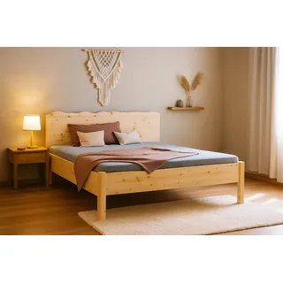 geborgenschlafen Massivholzbett aus Zirbenholz, Naturbett - Zirbenholzbett naturbelassen (Holzbett aus Zirbenholz), Wahlweise metallfrei oder metallarm - 100 % Handarbeit in Deutschland beige 90 cm x 200 cm