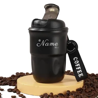 Kaffeebecher To Go Personalisierte Thermo Kaffeebecher Personalisiert mit Namen Trinkbecher mit Deckel Travel Mug Edelstahl Thermobecher Auslaufsicher Personalisierte Geschenke (Schwarz)