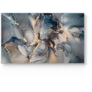 DEQORI Frühstücksbrett Glas | klein 23x14 cm | Motiv Marmor-Farbspiel mit Gold | Design Schneidebrett für Küche | Frühstücksbrettchen antibakteriell & rutschfest | Glasplatte & Servierplatte