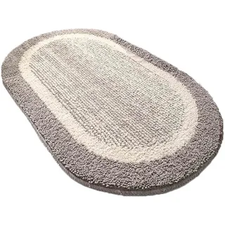 Badezimmerteppich Badematte rutschfest Badvorleger Badteppich Badematten Badteppiche Bath Mat Badezimmermatte Grau Dicke Fußmatte Oval Waschbar (Grey,60x90cm)