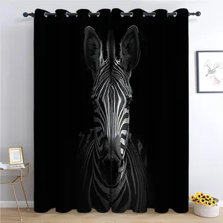 Srigzcaly Tier Schwarzes Zebra Verdunkelungsvorhänge, 2er Set Schwarz Gardinen H166 x B75 cm, Blickdichte Thermovorhänge mit Ösen für Wohnzimmer Schlafzimmer Deko