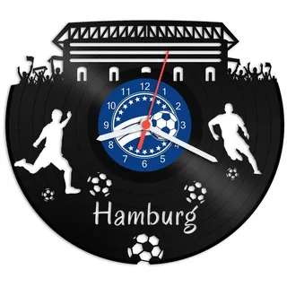 GRAVURZEILE Wanduhr Schallplattenuhr Hamburg - 100% Vereinsliebe - Fußball - schwarz