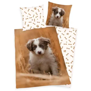 Bettwäsche Set mit Hund Welpe135 x 200 cm 80 x 80 cm 100% Baumwolle