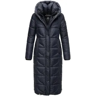 Navahoo Damen, Wintermantel Warmer Steppmantel extralang mit Kapuze Waffelchen Navy Gr. M - M