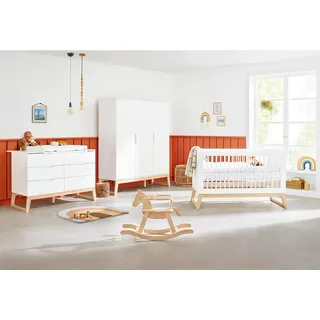 Pinolino Babyzimmer Pinolino Bridge, Weiß, Esche, Holz, Holzwerkstoff, Esche, massiv, 5 Fächer, 6 Schublade(n) Schubladen, in verschiedenen Größen erhältlich,zum Juniorbett umbaubar, höhenverstellbar, Sprossen mit Normabstand, Aufbauanleitung im Karton, Lattenrost inklusive, Schlupfsprossen, Babymöbel, Babyzimmer-Sets