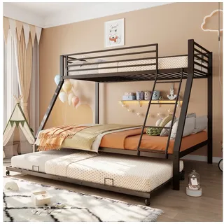Odikalo Etagenbett Metall-Jugendbett 90/140x200 mit Rausfallschutz Sicherheitsleiter (Familienbett & Stockbett Lattenrost Stabile Konstruktion Geräuscharm für Kinder Jugendliche & Erwachsene Schwarz)