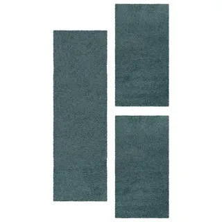 SIMPEX24 Hochflor-Bettumrandung Geometrisch Design, Höhe 30 mm, (Bett-Set, 3-tlg., Bettvorlage), Schlafzimmer Teppich Bettumrandung Läufer Set 3 teilig blau 2 St. x 60 cm x 110 cm | 1 St. x 80 cm x 150 cm