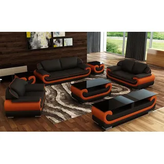 Xlmoebel Polstergarnitur XLMoebel Ledersofa in modernem Design mit hochwertigem Leder, (Polstergarnitur, 2-tlg., Sofagarnitur 3+1+1 Sitzer), Hergestellt in Europa schwarz