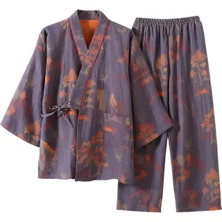 Brxmpn Japanischer Herren-Pyjama Yukata Set Kimono Schlafanzug Stilvoller Bademantel Nachtwäsche Freizeitkleidung Schlafanzug Lockerer Pyjama Anzug Für Hotel Zuhause