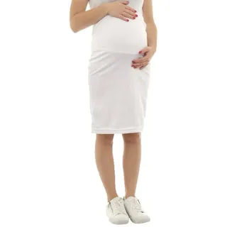 F&K-Mode Umstandsrock Umstand Rock Midi Bleistiftrock Schwangerschaft Gummibund weiß S-M