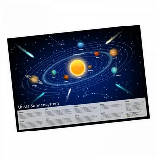 Kinder Lernposter Sonnensystem 2 - Deutsch- in 3 Größen - Wanddeko Kinderzimmer Bild Plakat Planeten Sonne - Größe DIN A2-594 x 420 mm