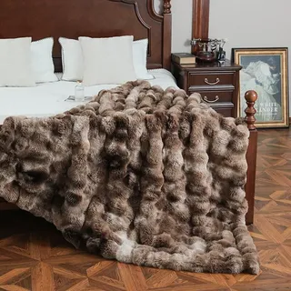 Lsimeru Tie-Dye Kuscheldecke Kaninchen Plüsch Braun Bubble Decke Flauschige Kunstfell Super Soft Warme Felldecke Kaninchenfell Decken Felloptik Wohndecke Sofadecke Couchdecke Überwurfdecke,100x160