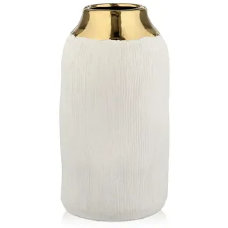 LuxusKollektion Tischvase Keramik Vase Beige Matt Weiß Gold Rand 26cm (1 St) weiß