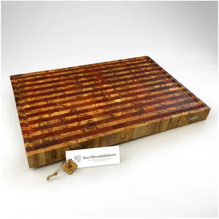 dasOlivenholzbrett Schneidebrett Massives Olivenholz Stirnholz Schneidebrett mit Saftrille zweifarbig 60 cm