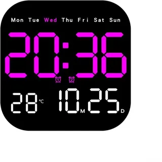 Elektrische digitale Wanduhr, LED-Wanduhr mit Fernbedienung, multifunktionales Display, Wecker, Temperatur, Datum, Uhrzeit, für Zuhause (Rot und Rot)