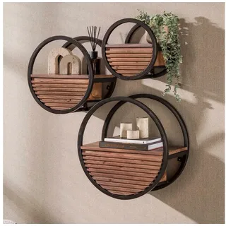 alesvelt Deko-Wandregal CERCHIO Rundes Industrie-Schweberegal mit Lamellen-Schublade, Packung, vers. Größen 30cm, 40cm, 50cm Massivholz (Akazie) 50 cm
