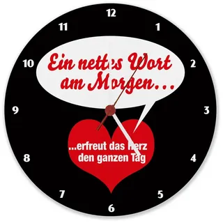 speecheese Wanduhr Herz und Sprechblase Wanduhr aus Alu mit Spruch: Nettes Wort erfreut 28 cm