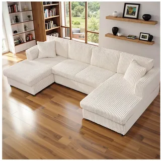 YHL Voyura Big-Sofa Ecksofa YHL Voyura U-Form grün - Corduroy, Wohnlandschaft inkl. Kissen beige