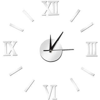 Fdit Rahmenlose DIY Wanduhr 3D Spiegel Wanduhr Mute Wandaufkleber für Wohnzimmer Schlafzimmer Haus(Silber)