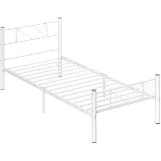 OKWISH Bett 90x200 aus Stahl mit Lattenrost, stabiles Metallbett platzsparend, modernes Einzelbettgestell, robust und langlebig, Schlafzimmerbett Weiß